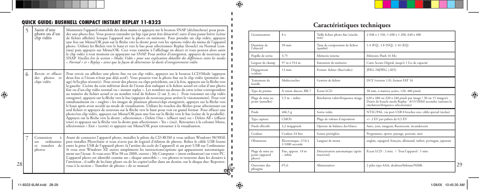 Caractéristiques techniques | Bushnell 11-8323 User Manual | Page 15 / 73