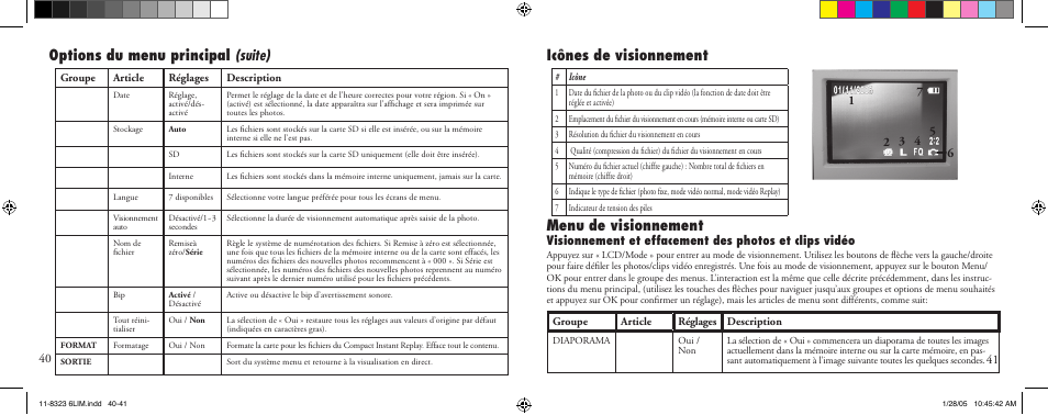 Options du menu principal (suite), Icônes de visionnement, Menu de visionnement | Bushnell 11-8323 User Manual | Page 21 / 73