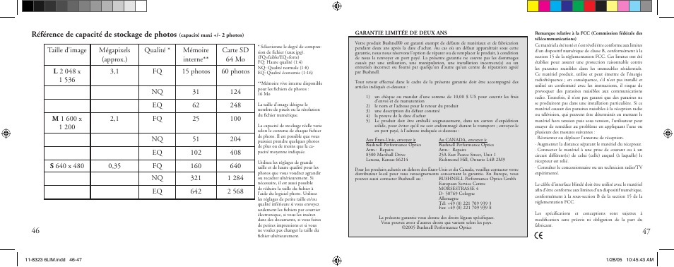 Référence de capacité de stockage de photos | Bushnell 11-8323 User Manual | Page 24 / 73