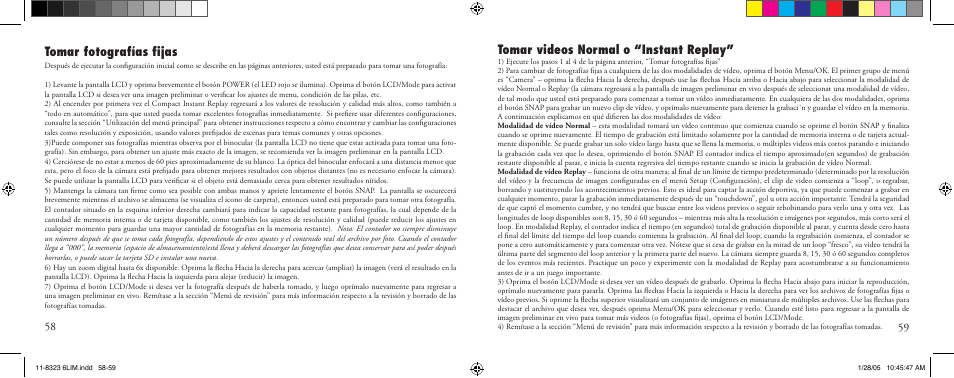 Tomar fotografías ﬁjas, Tomar videos normal o “instant replay | Bushnell 11-8323 User Manual | Page 30 / 73