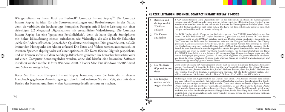 Wir gratulieren zu ihrem kauf der bushnell, Compact instant replay | Bushnell 11-8323 User Manual | Page 38 / 73