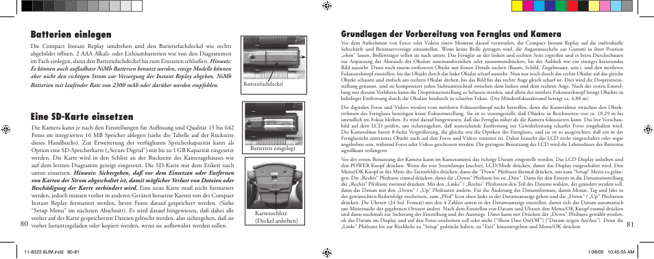 Batterien einlegen eine sd-karte einsetzen | Bushnell 11-8323 User Manual | Page 41 / 73