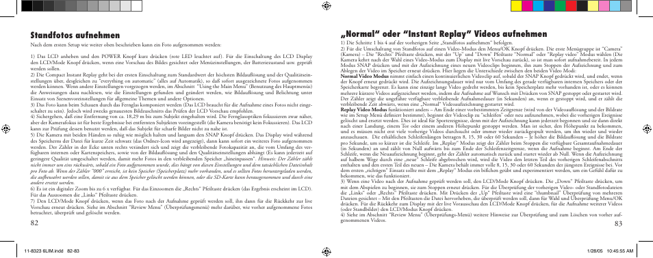 Standfotos aufnehmen, Normal“ oder “instant replay” videos aufnehmen | Bushnell 11-8323 User Manual | Page 42 / 73