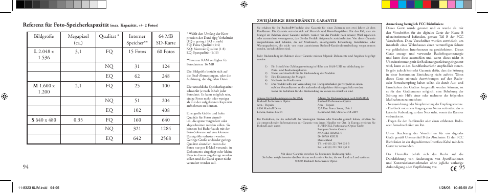 Referenz für foto-speicherkapazität | Bushnell 11-8323 User Manual | Page 48 / 73