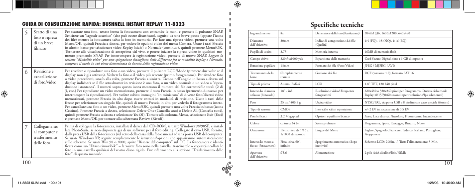 Speciﬁche tecniche | Bushnell 11-8323 User Manual | Page 51 / 73