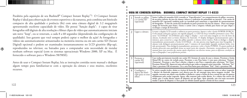 Parabéns pela aquisição de seu bushnell, Compact instant replay | Bushnell 11-8323 User Manual | Page 62 / 73