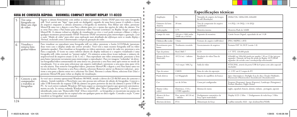 Especiﬁcações técnicas | Bushnell 11-8323 User Manual | Page 63 / 73