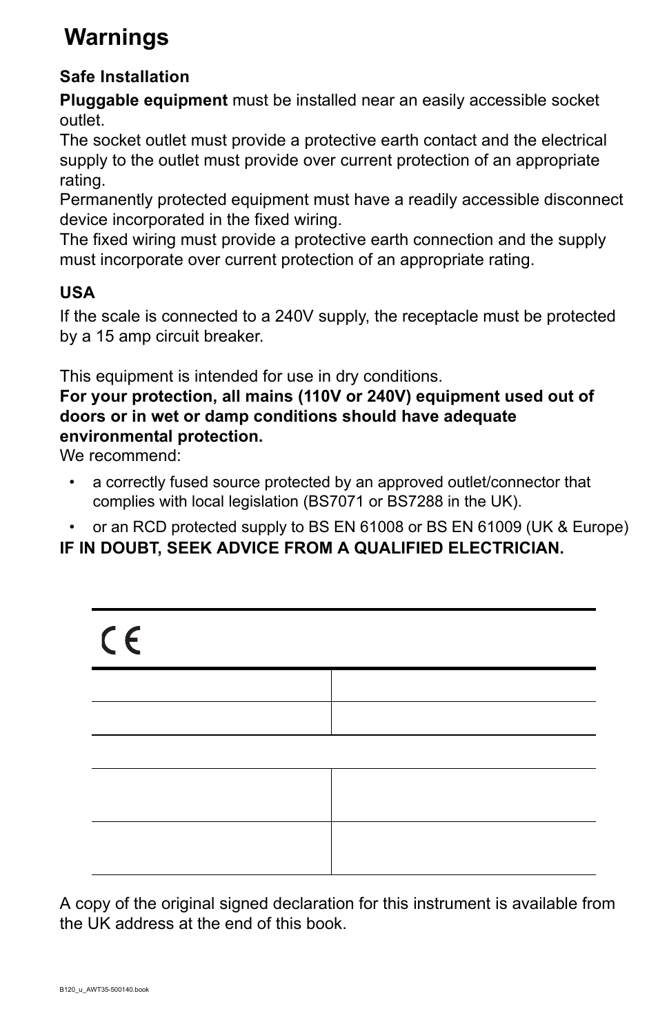 Warnings | Salter Brecknell B120 User Manual | Page 2 / 19