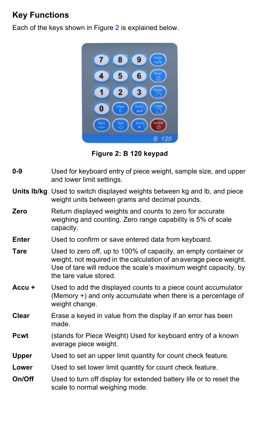 Key functions | Salter Brecknell B120 User Manual | Page 6 / 19