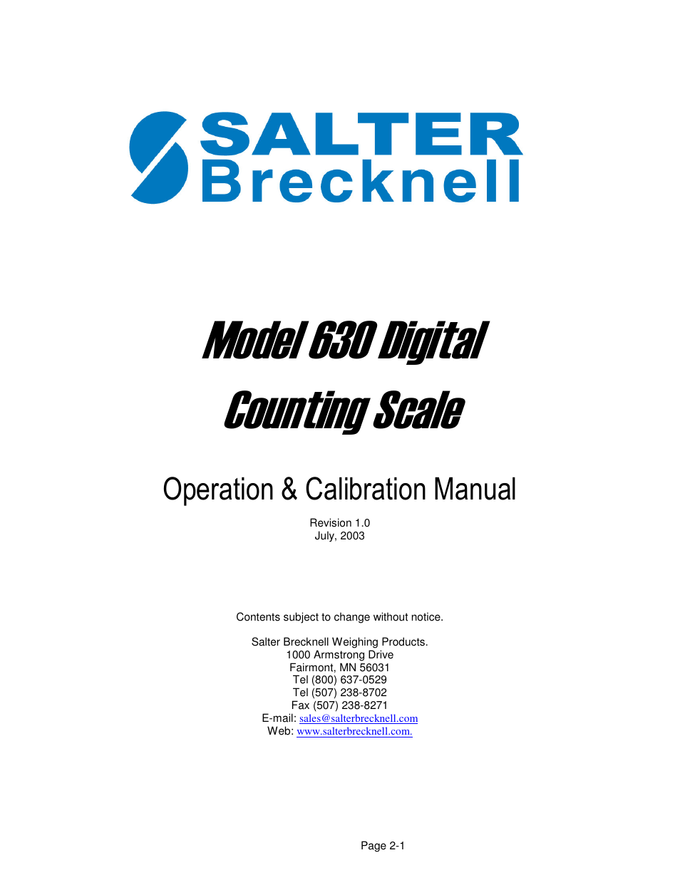 Salter Brecknell 630 User Manual | 24 pages