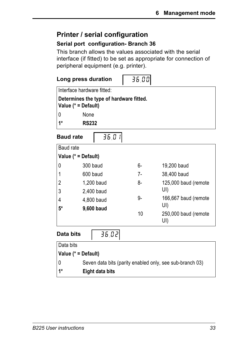 Printer / serial configuration | Salter Brecknell B225 User Manual | Page 33 / 44