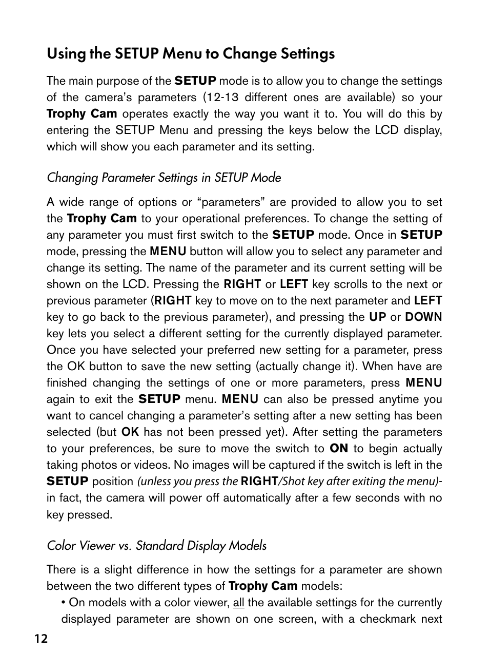 Using the setup menu to change settings | Bushnell Trophy Cam 119445 User Manual | Page 12 / 200