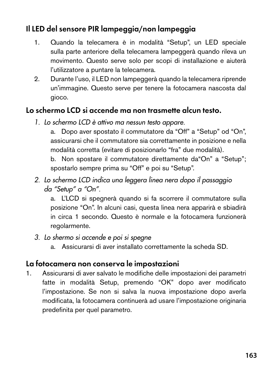 Il led del sensore pir lampeggia/non lampeggia, La fotocamera non conserva le impostazioni | Bushnell Trophy Cam 119445 User Manual | Page 163 / 200