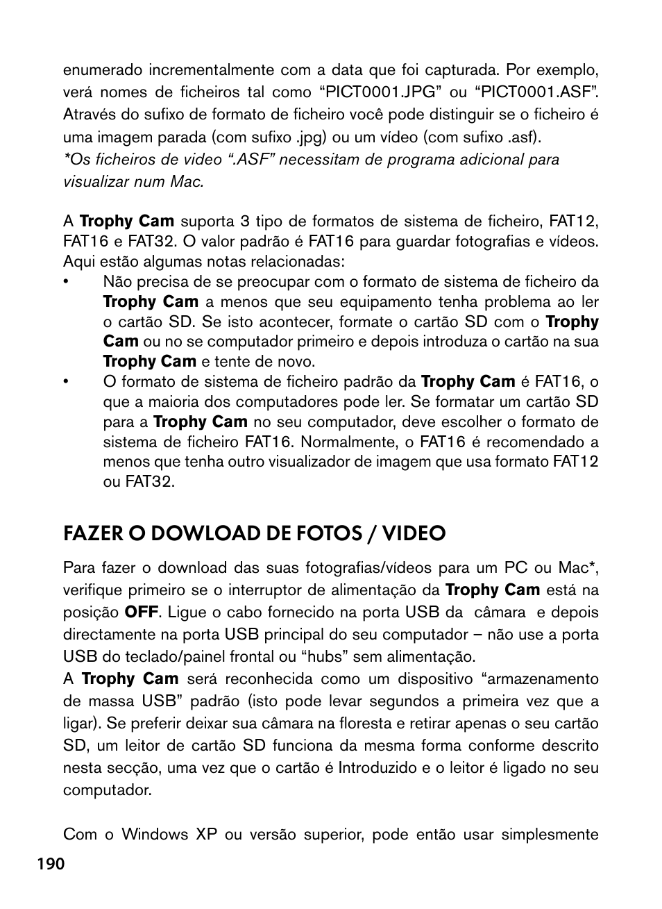 Fazer o dowload de fotos / video | Bushnell Trophy Cam 119445 User Manual | Page 190 / 200