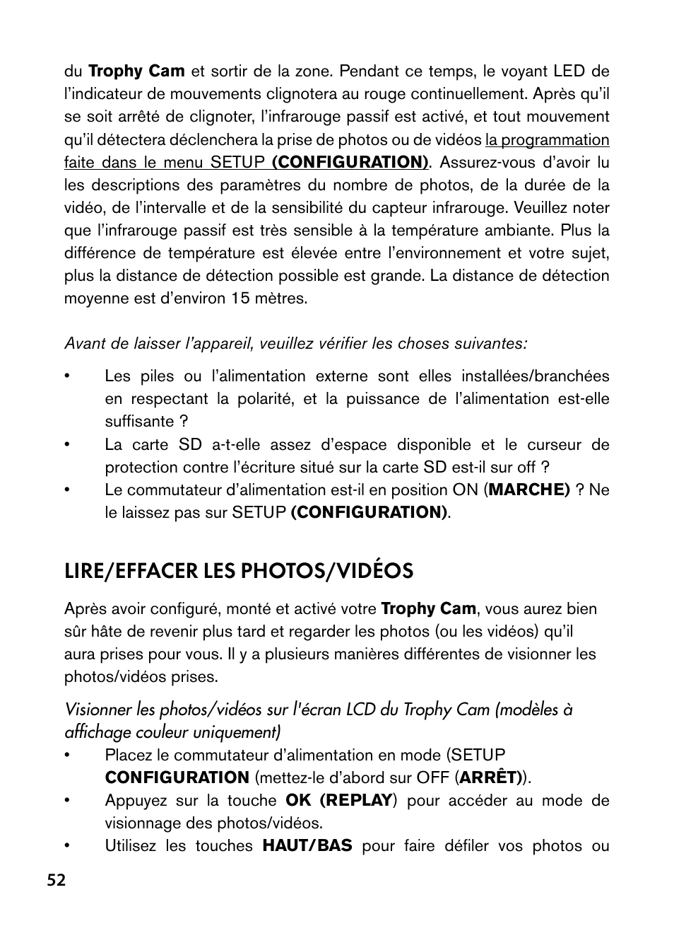 Lire/effacer les photos/vidéos | Bushnell Trophy Cam 119445 User Manual | Page 52 / 200