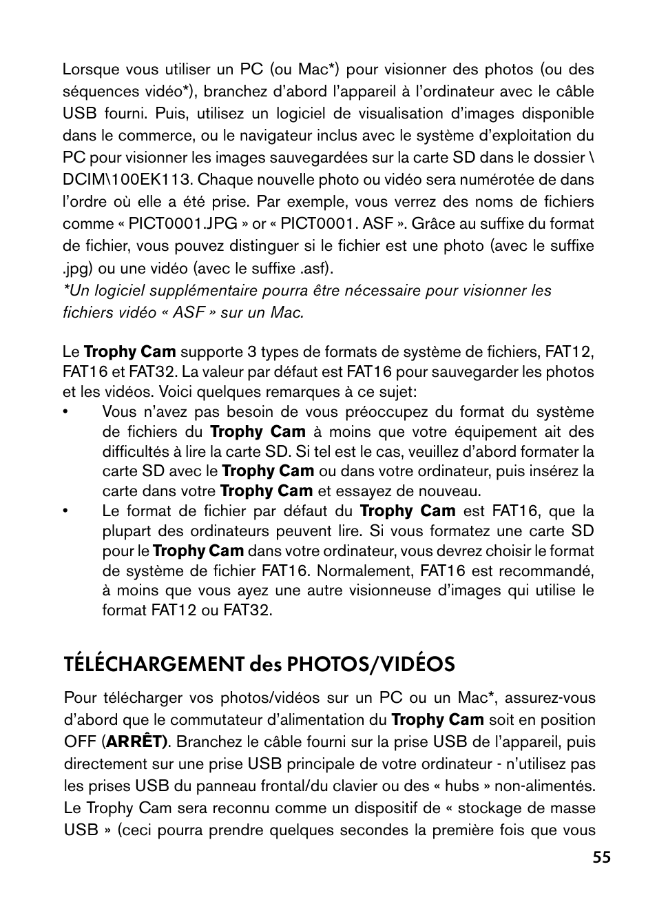 Téléchargement des photos/vidéos | Bushnell Trophy Cam 119445 User Manual | Page 55 / 200