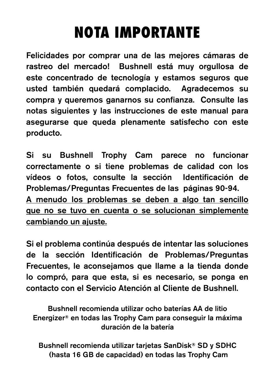 Nota importante | Bushnell Trophy Cam 119445 User Manual | Page 66 / 200