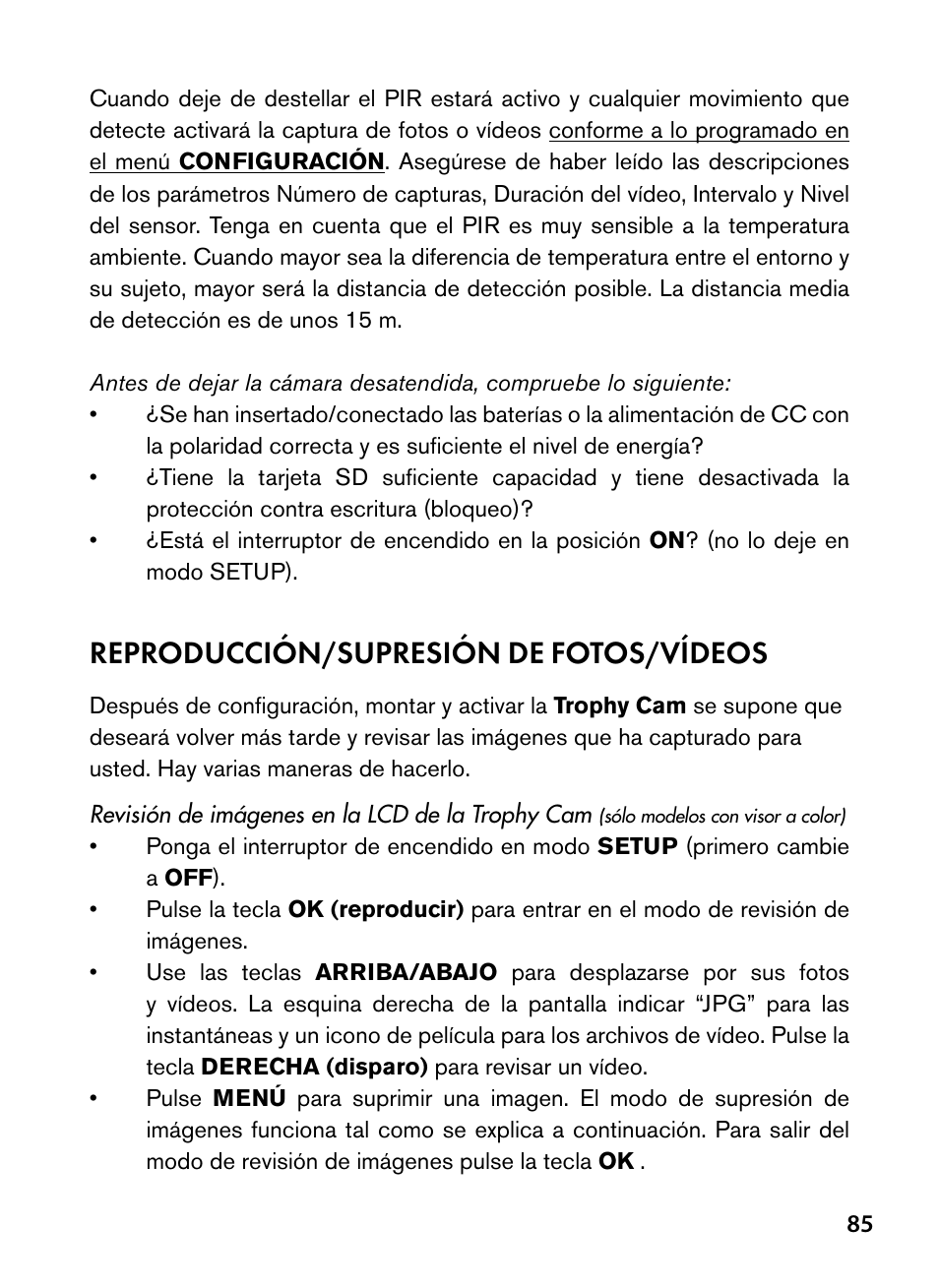 Reproducción/supresión de fotos/vídeos | Bushnell Trophy Cam 119445 User Manual | Page 85 / 200