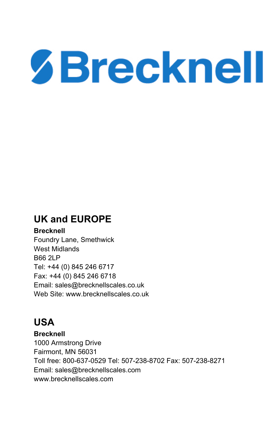 Uk and europe | Salter Brecknell CS Series Crane User Manual | Page 12 / 12