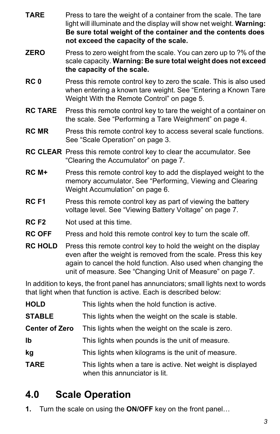 0 scale operation | Salter Brecknell CS Series Crane User Manual | Page 3 / 12