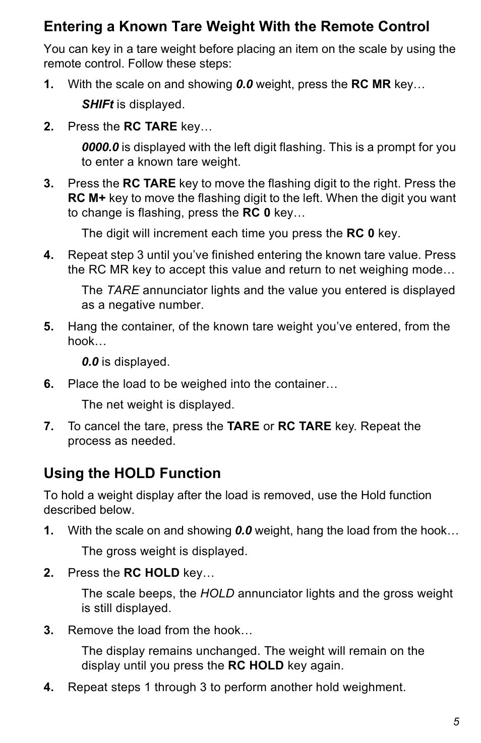 Using the hold function | Salter Brecknell CS Series Crane User Manual | Page 5 / 12
