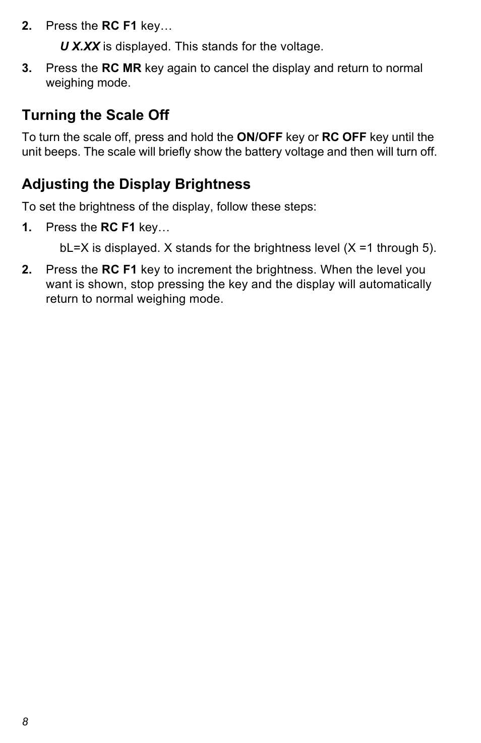 Turning the scale off, Adjusting the display brightness | Salter Brecknell CS Series Crane User Manual | Page 8 / 12