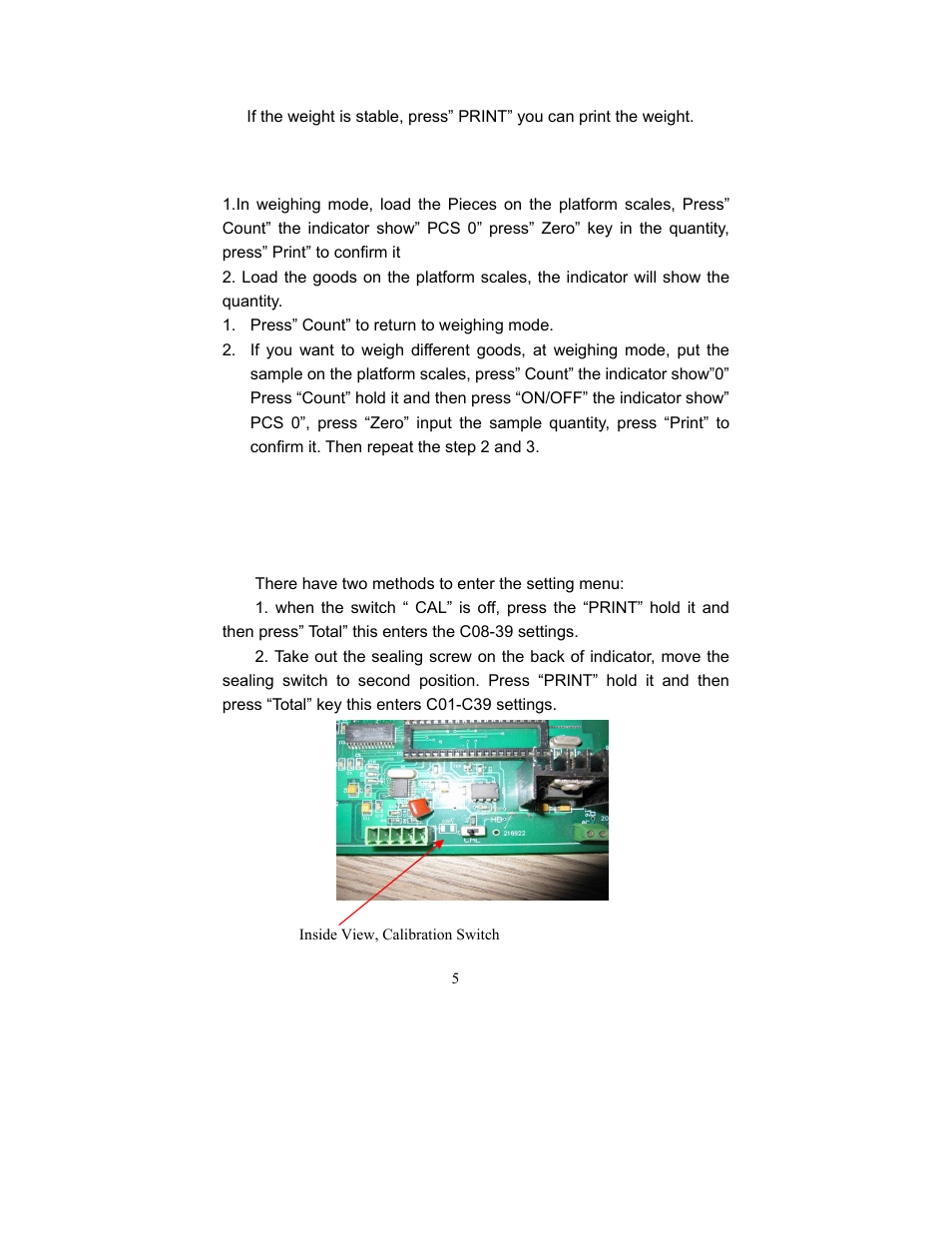 Calibration and parameter setting | Salter Brecknell SBI-505 User Manual | Page 7 / 22