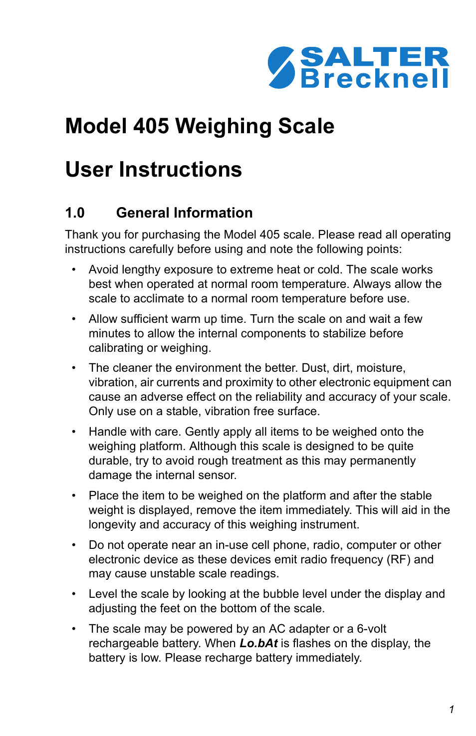 Salter Brecknell 405 User Manual | 12 pages