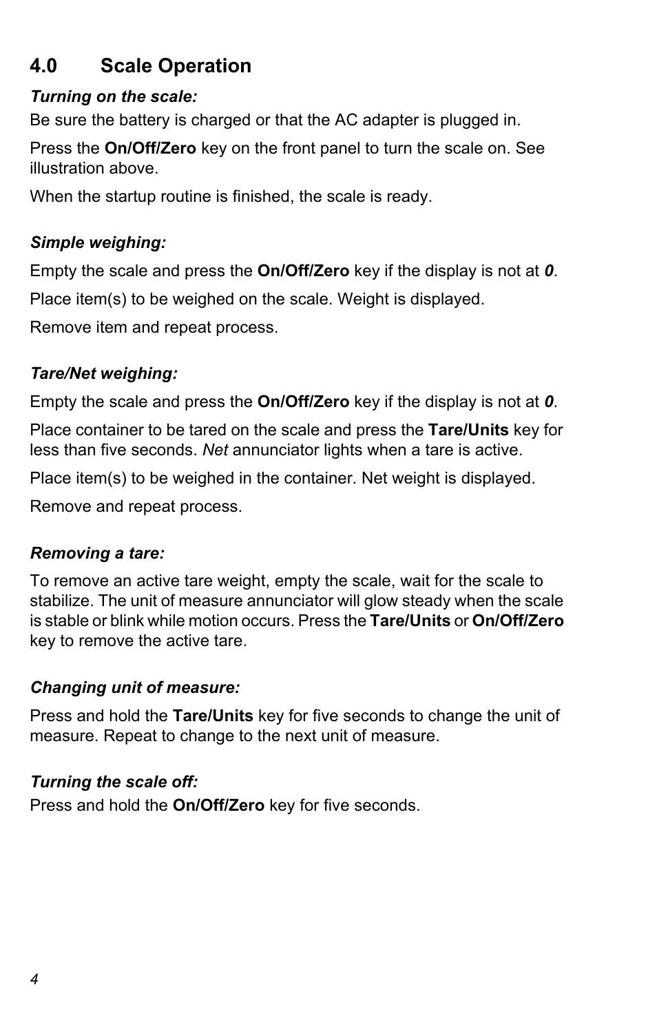 0 scale operation | Salter Brecknell 405 User Manual | Page 4 / 12