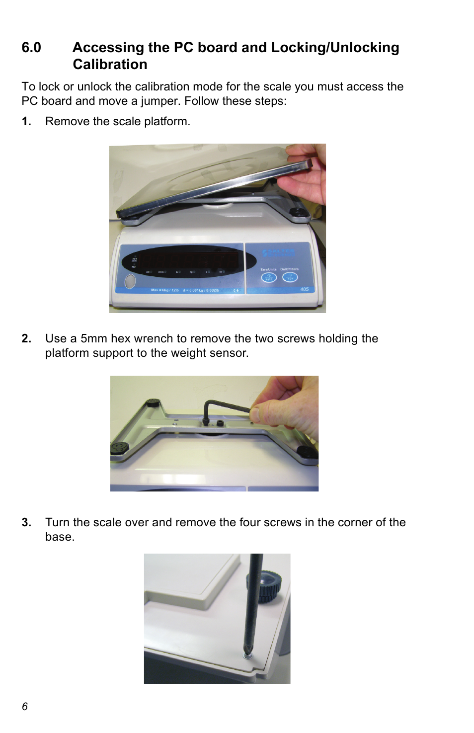 0 accessing the pc board and | Salter Brecknell 405 User Manual | Page 6 / 12