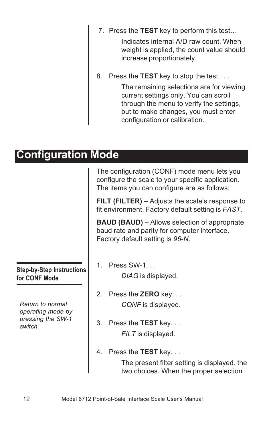 Configuration mode | Salter Brecknell 6712 User Manual | Page 12 / 24