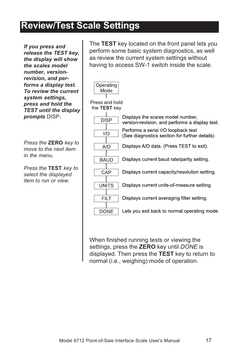 Review/test scale settings | Salter Brecknell 6712 User Manual | Page 17 / 24