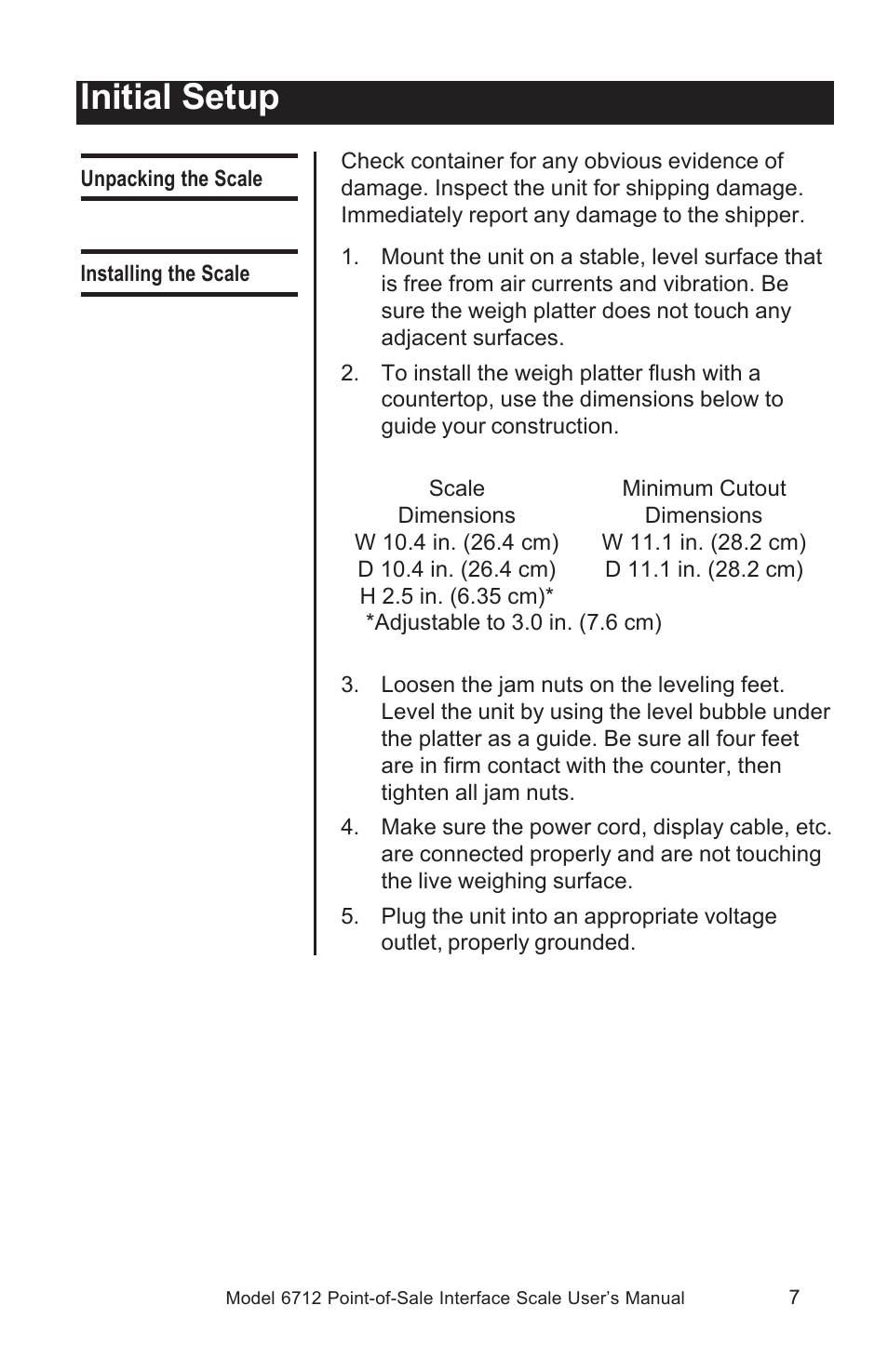 Initial setup | Salter Brecknell 6712 User Manual | Page 7 / 24
