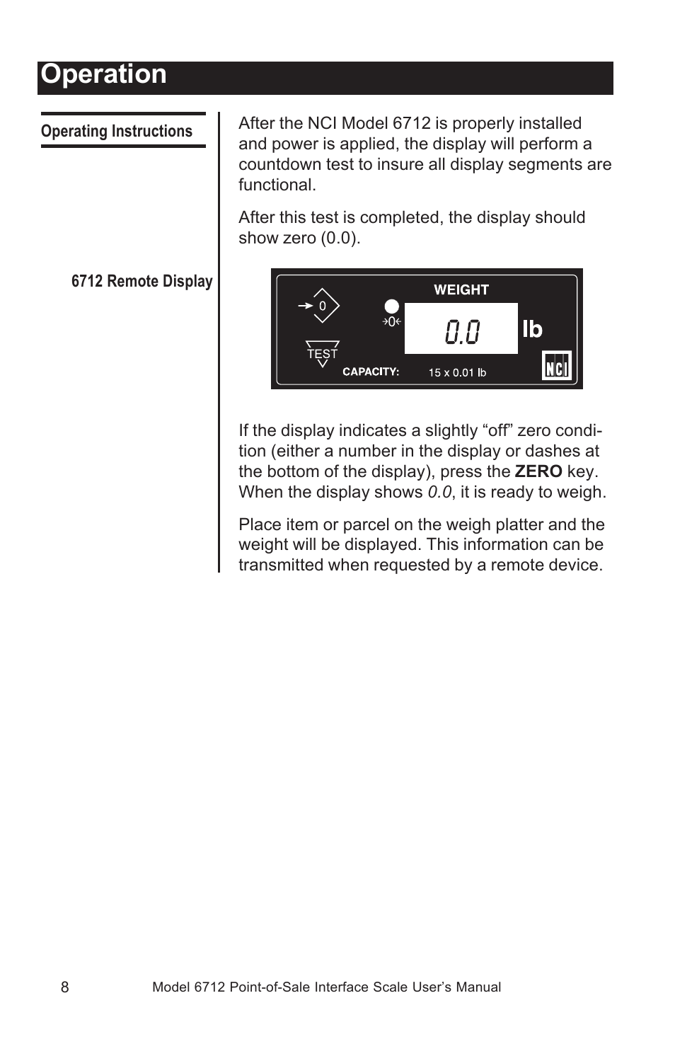 Operation | Salter Brecknell 6712 User Manual | Page 8 / 24