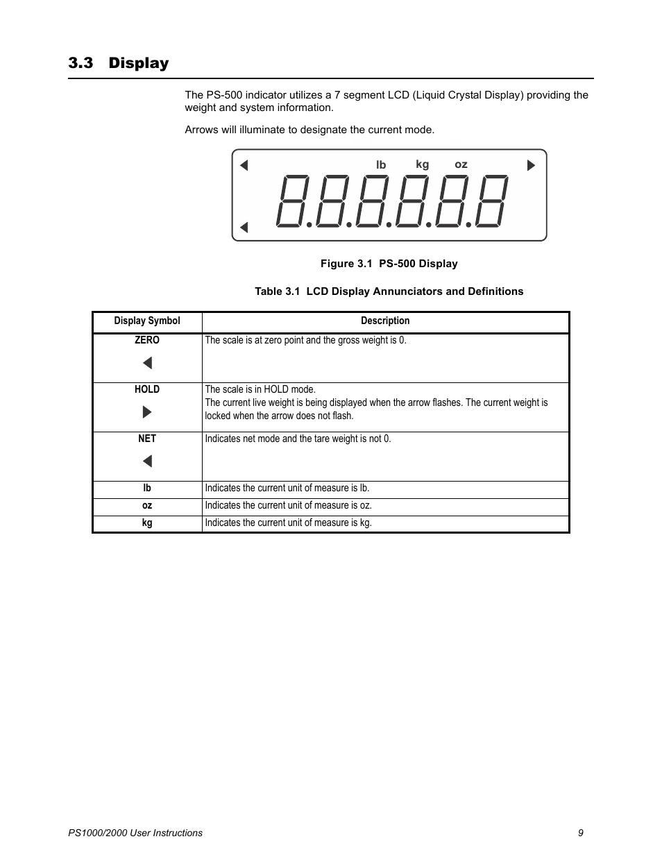 3 display, Display | Salter Brecknell PS2000 User Manual | Page 11 / 38