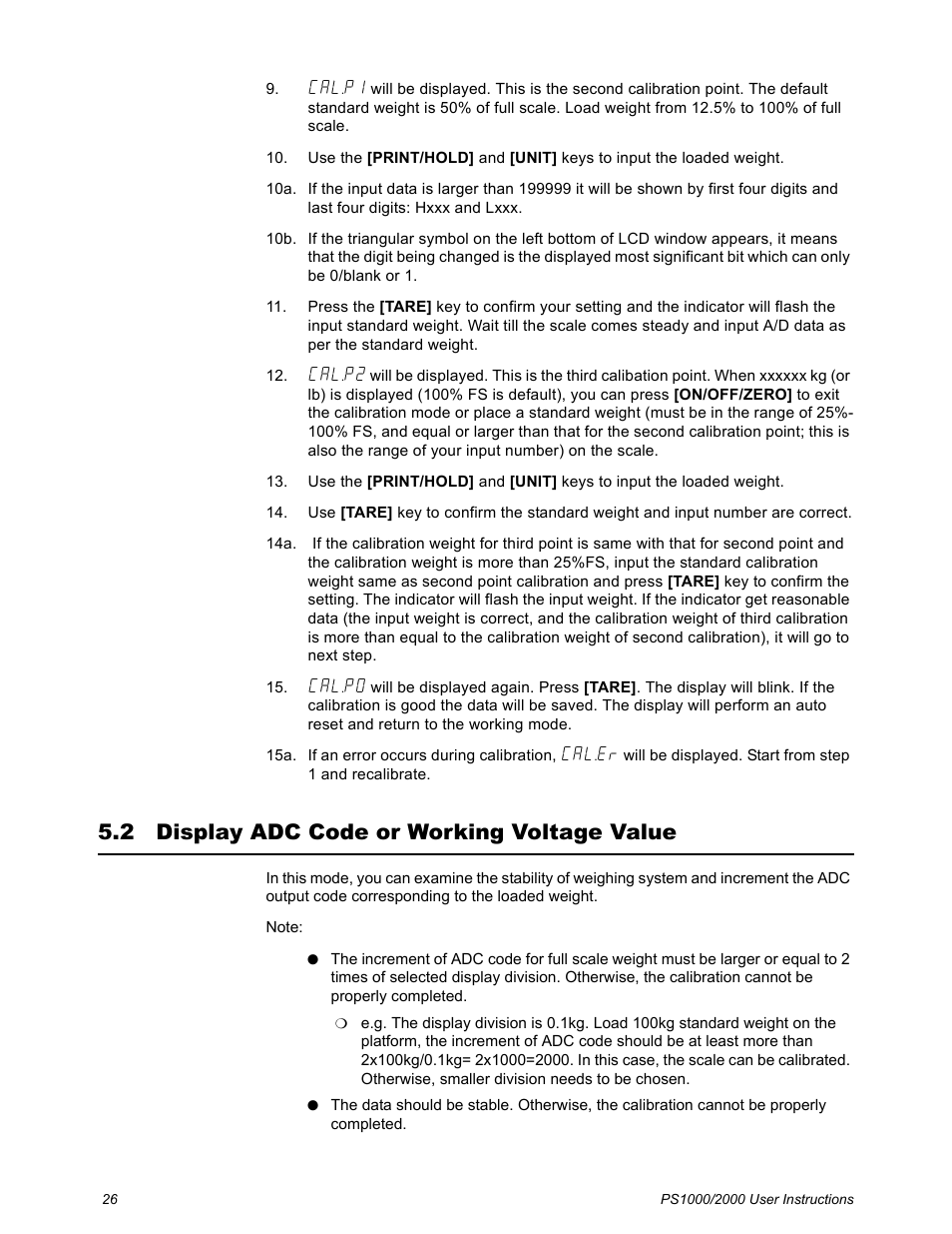 2 display adc code or working voltage value, Display adc code or working voltage value | Salter Brecknell PS2000 User Manual | Page 28 / 38