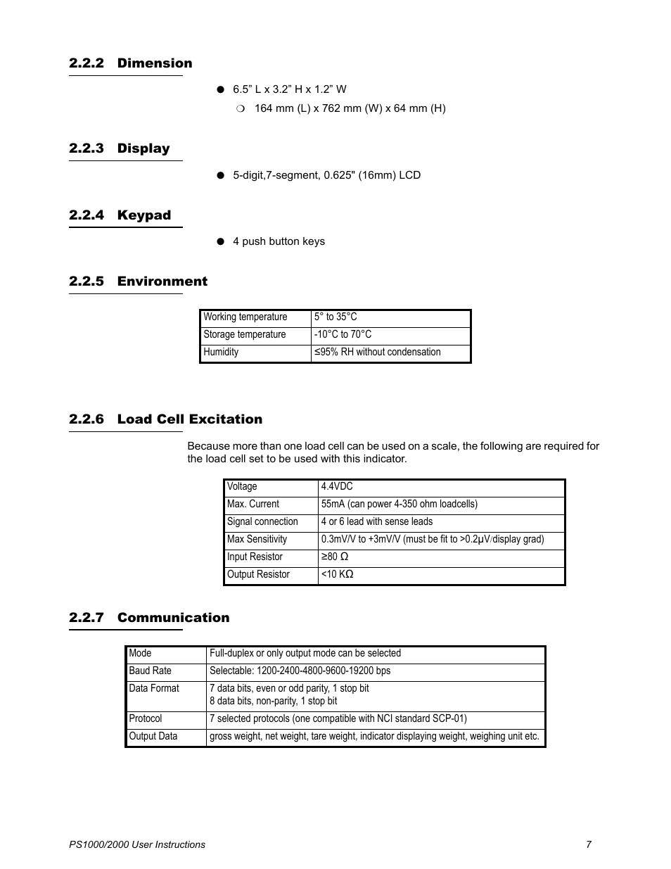 2 dimension, 3 display, 4 keypad | 5 environment, 6 load cell excitation, 7 communication | Salter Brecknell PS2000 User Manual | Page 9 / 38