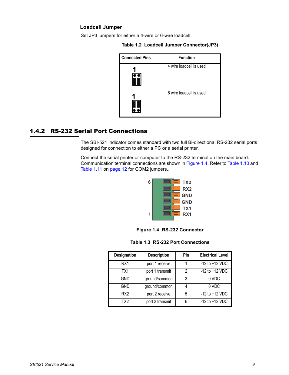 2 rs-232 serial port connections, Rs-232 serial port connections | Salter Brecknell WB-521 Series User Manual | Page 11 / 82