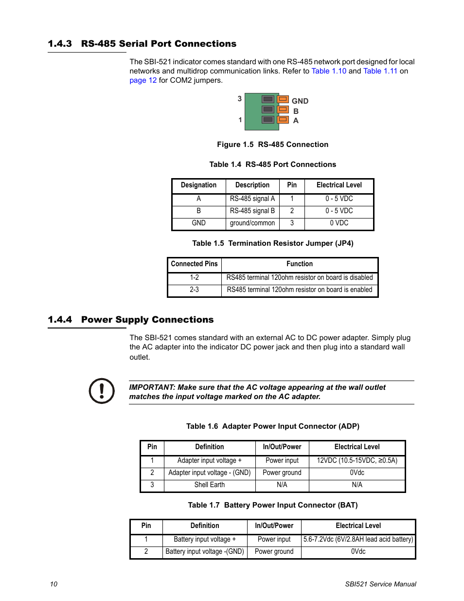 3 rs-485 serial port connections, 4 power supply connections | Salter Brecknell WB-521 Series User Manual | Page 12 / 82