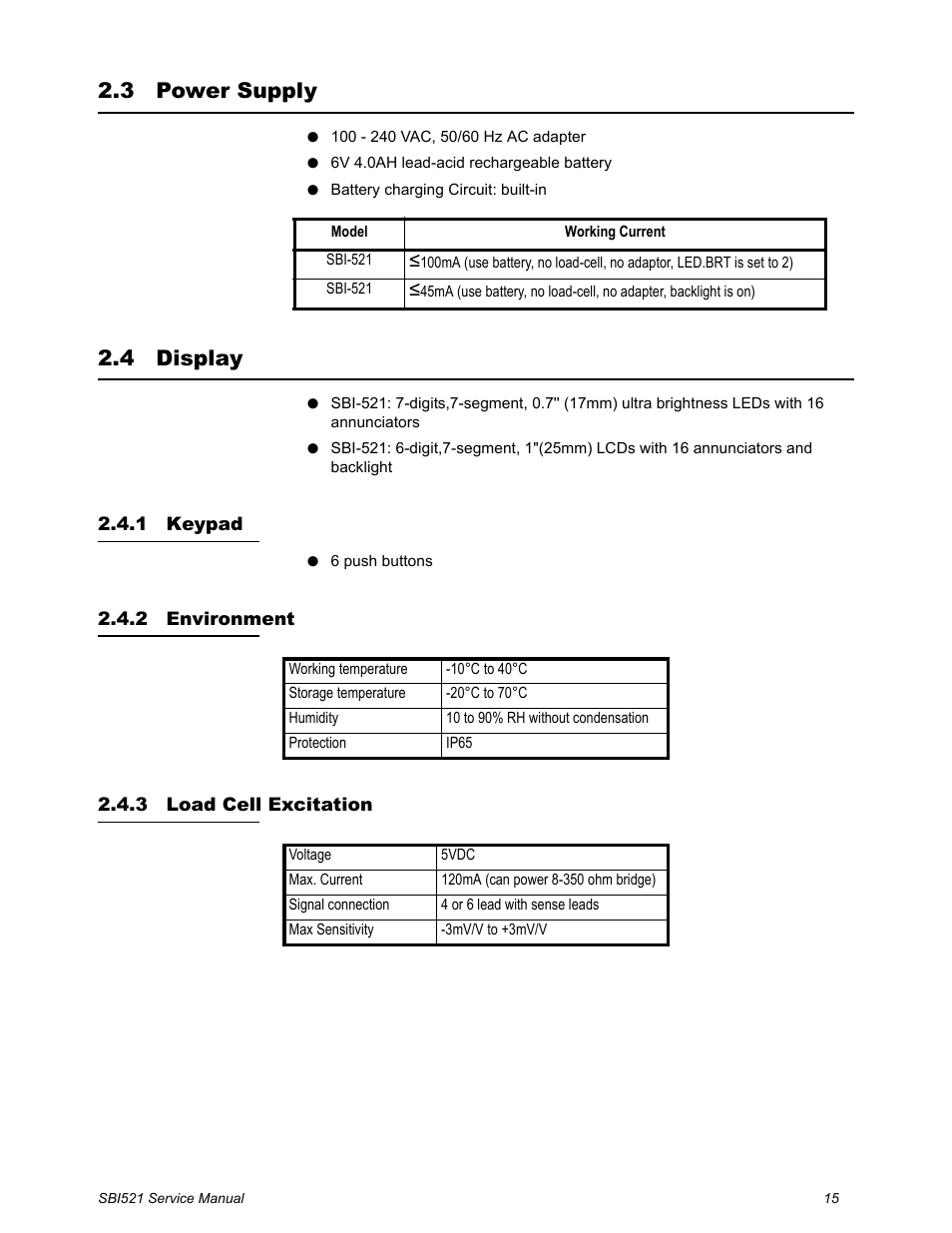 3 power supply, 4 display, 1 keypad | 2 environment, 3 load cell excitation, Power supply display, Keypad environment load cell excitation | Salter Brecknell WB-521 Series User Manual | Page 17 / 82