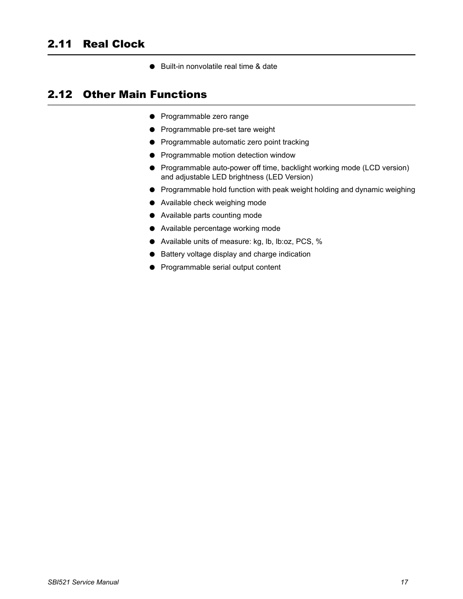 11 real clock, 12 other main functions, Real clock other main functions | Salter Brecknell WB-521 Series User Manual | Page 19 / 82