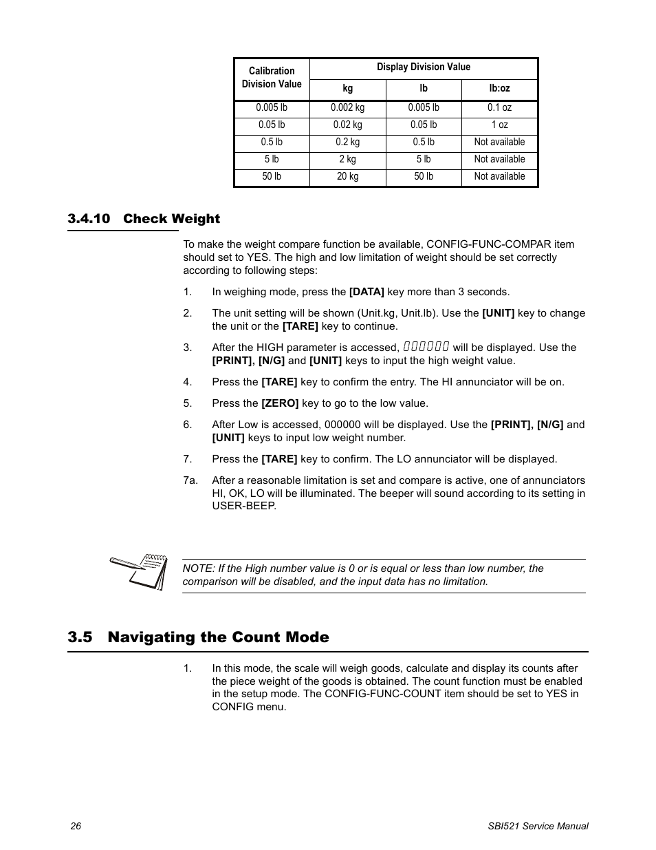 10 check weight, 5 navigating the count mode, Check weight | Navigating the count mode | Salter Brecknell WB-521 Series User Manual | Page 28 / 82