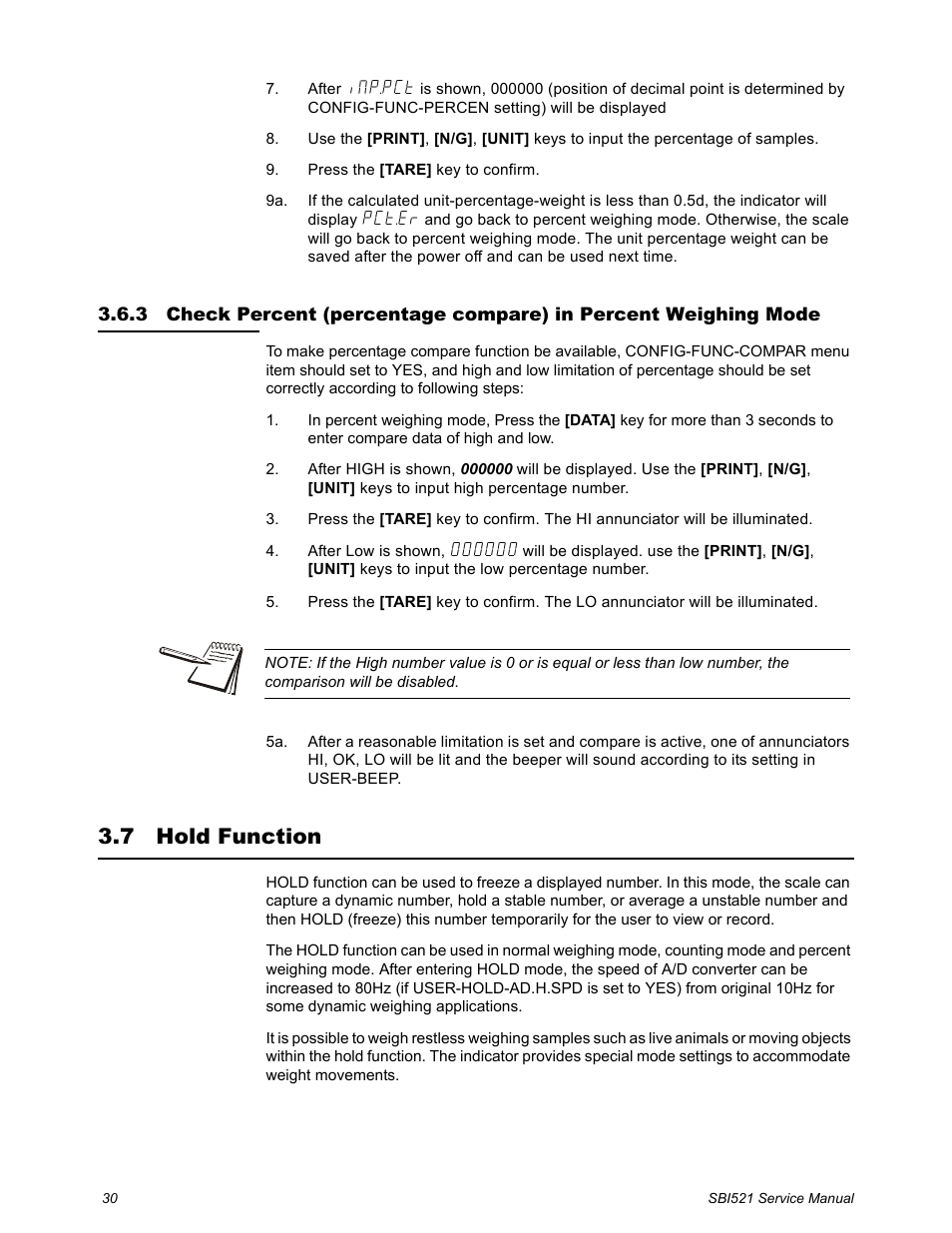 7 hold function, Hold function | Salter Brecknell WB-521 Series User Manual | Page 32 / 82