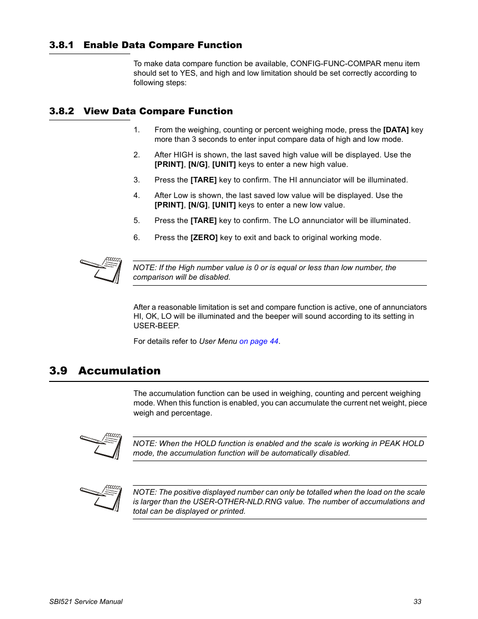 1 enable data compare function, 2 view data compare function, 9 accumulation | Accumulation | Salter Brecknell WB-521 Series User Manual | Page 35 / 82