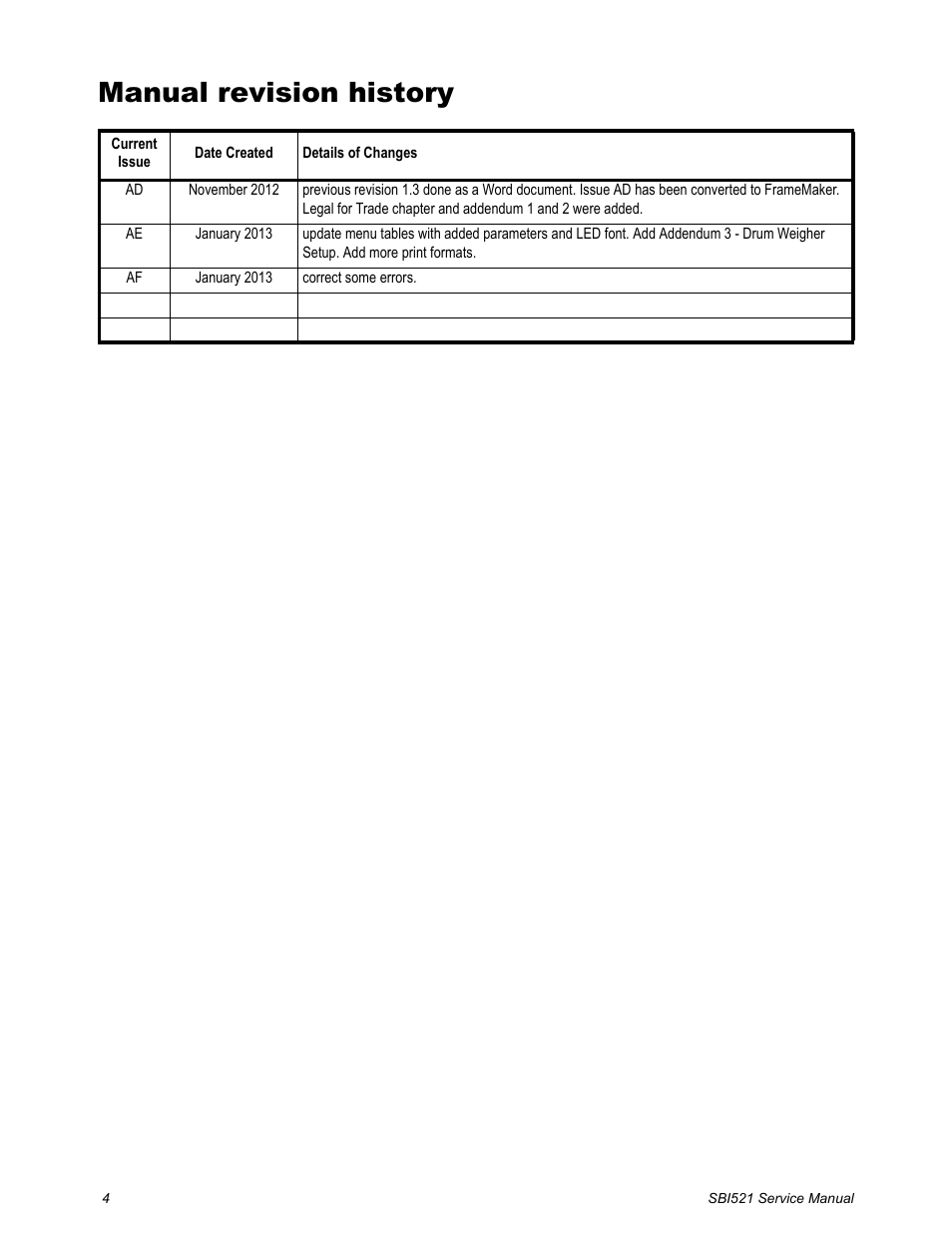 Manual revision history | Salter Brecknell WB-521 Series User Manual | Page 6 / 82