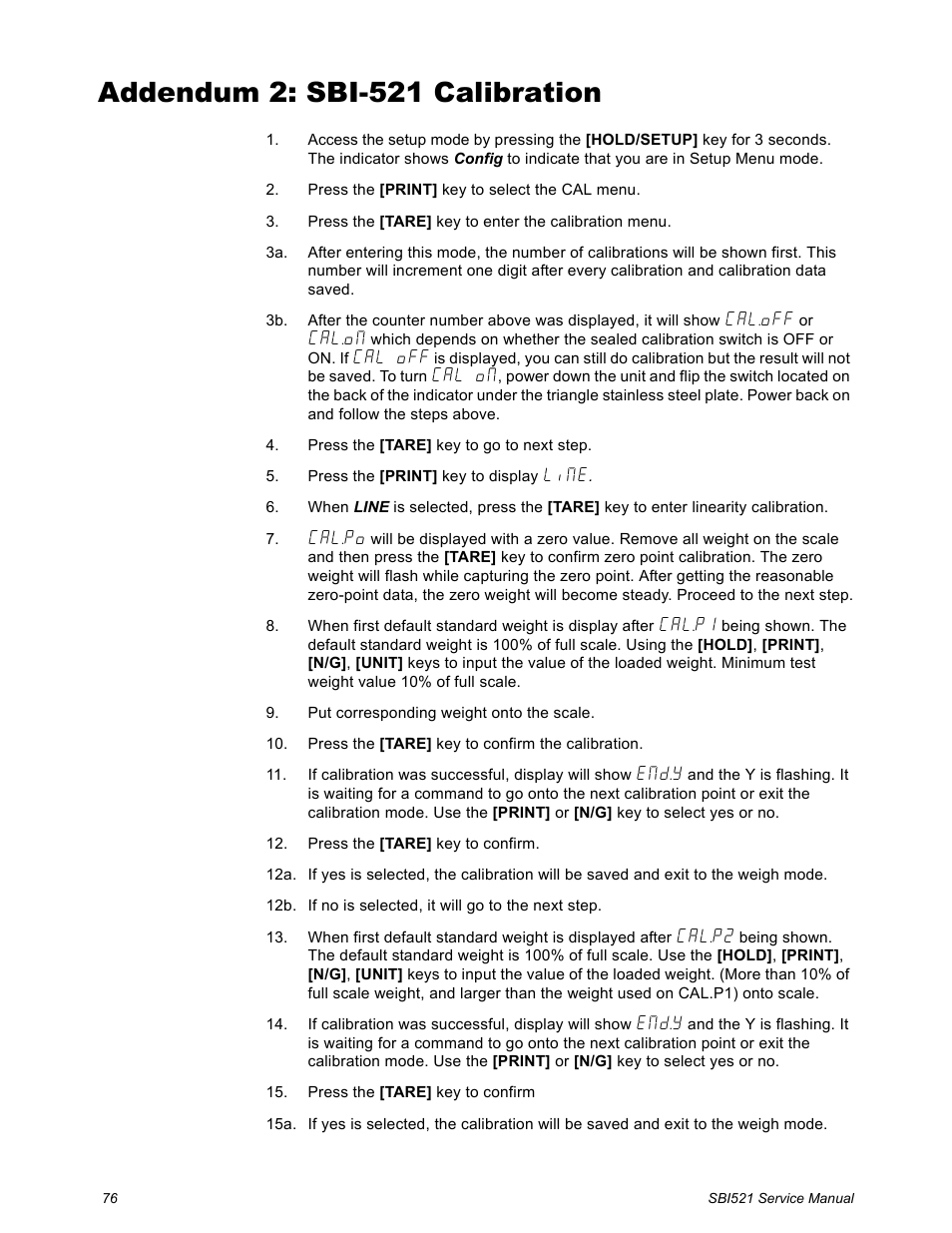Addendum 2: sbi-521 calibration | Salter Brecknell WB-521 Series User Manual | Page 78 / 82