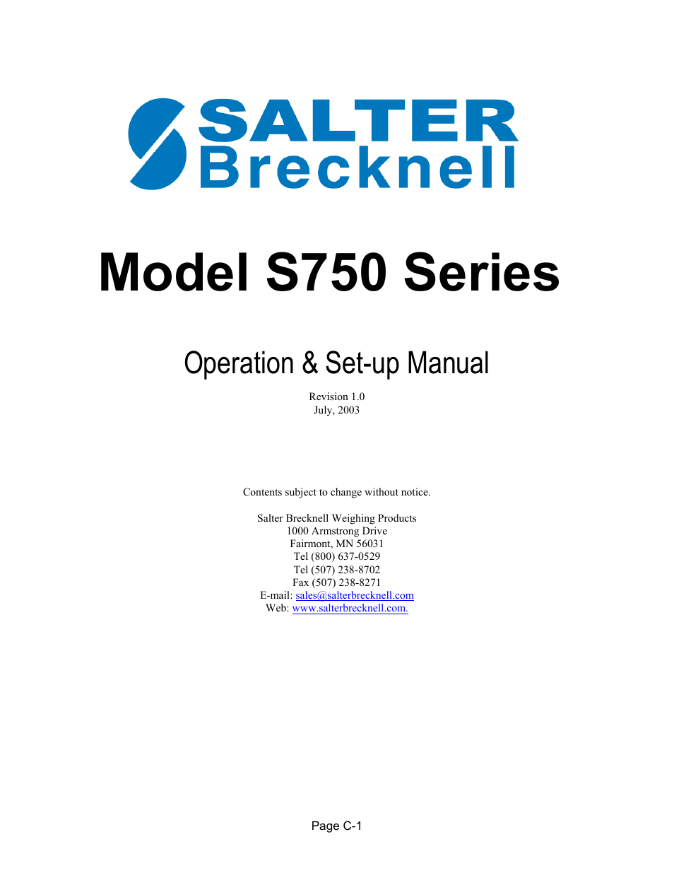 Salter Brecknell 750 Series User Manual | 41 pages