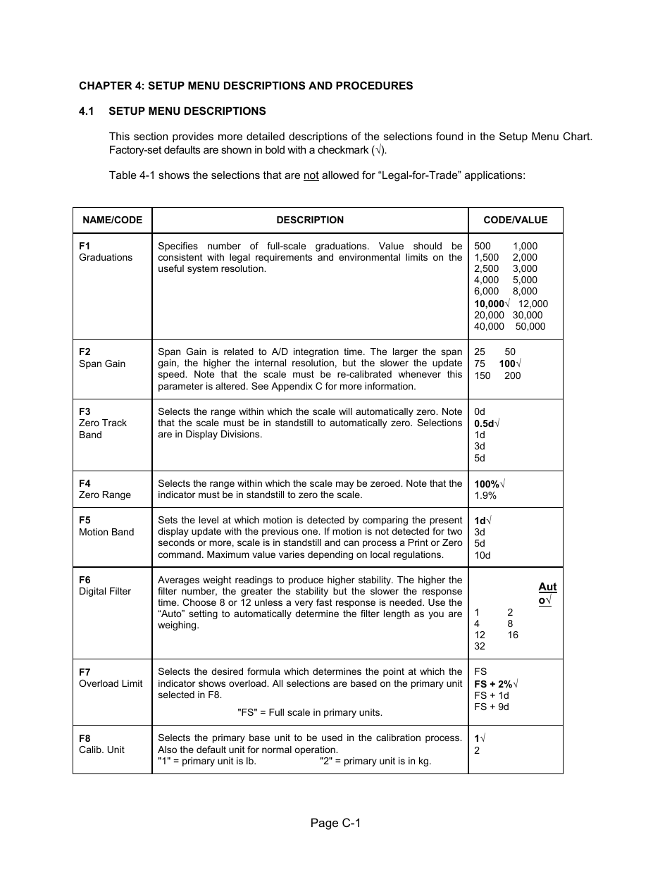 Chapter 4: setup menu descriptions and procedures, Auto | Salter Brecknell 750 Series User Manual | Page 19 / 41