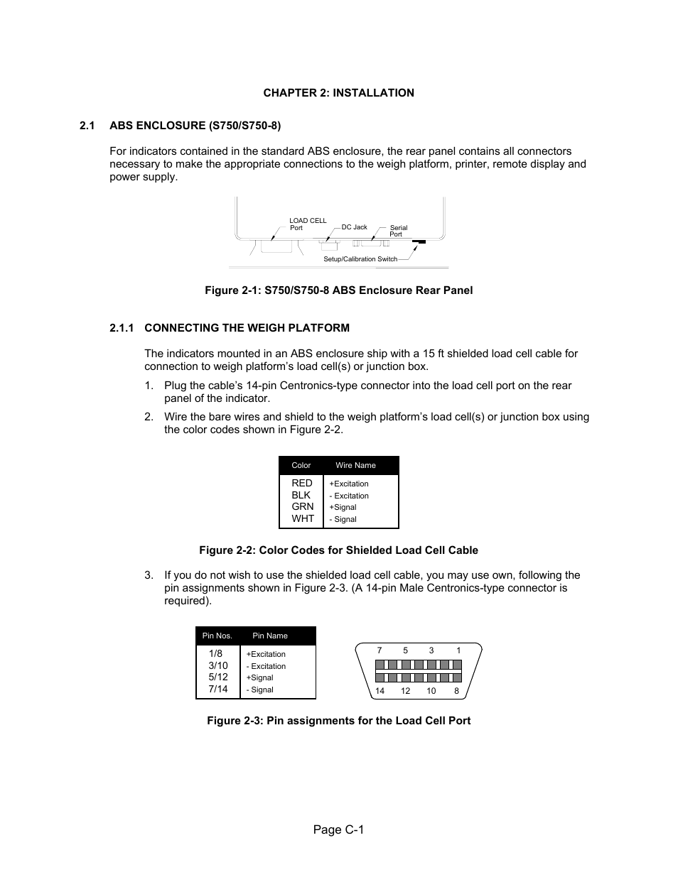 Chapter 2: installation, Page c-1 | Salter Brecknell 750 Series User Manual | Page 9 / 41