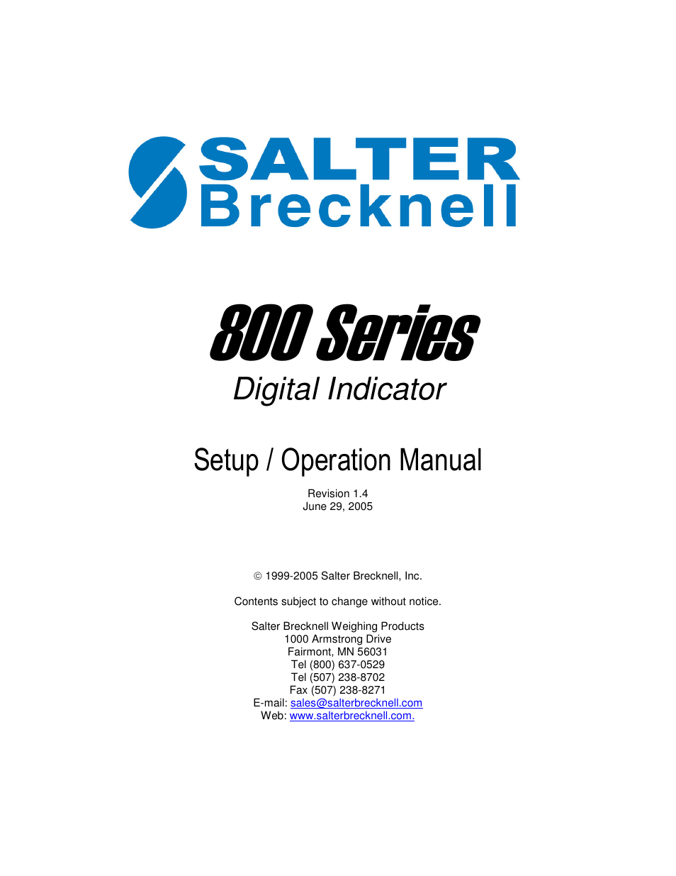 Salter Brecknell 800 Series User Manual | 44 pages